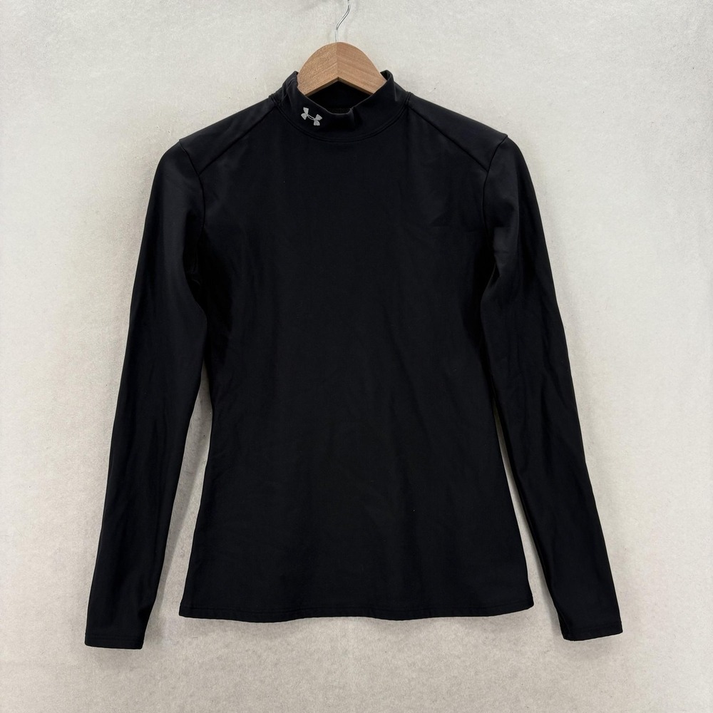 Under Armour Shirt Womens Large Black ColdGear Mock Neck Long Sleeve Base Layer